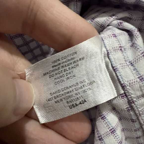David Donahue Men’s 16 32/33 Blue Purple Check Long Sleeve Button Down Shirt G3 - Picture 4 of 5